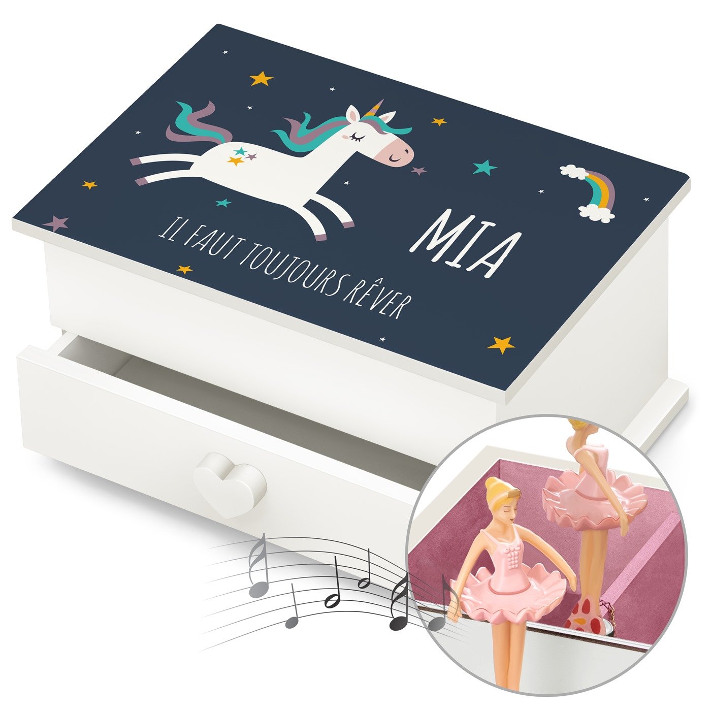 Murrano Music Box with Drawer - Personalized for a Niece's Birthday or Communion