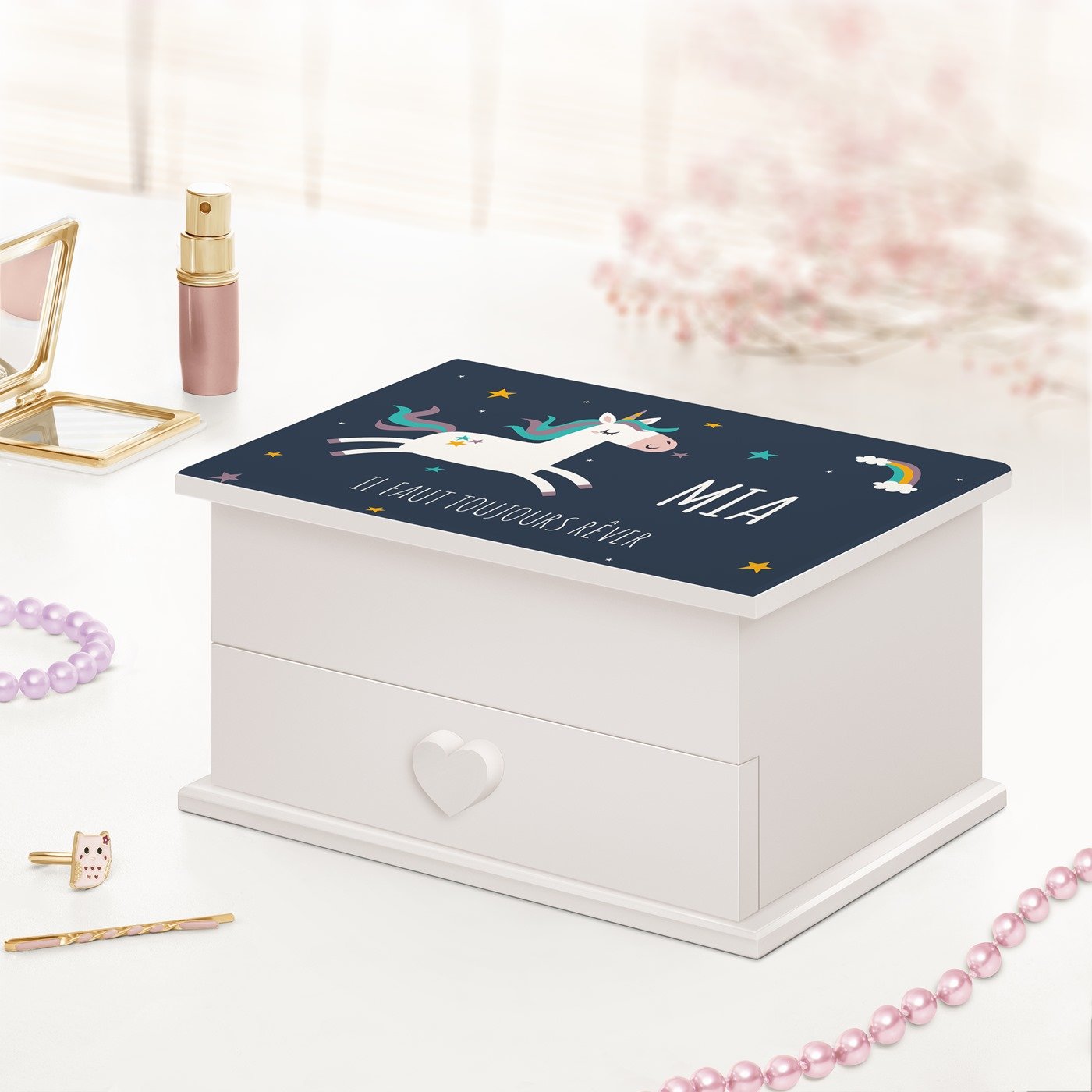 Caja musical Murrano con cajón personalizada para una sobrina en su cumpleaños o comunión