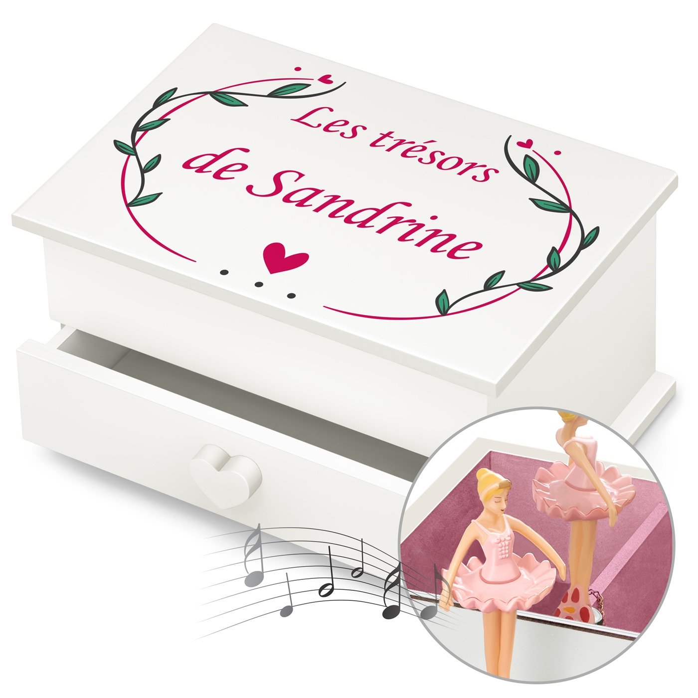 Caja musical personalizada Murrano - Caja de joyas con cajón para el cumpleaños de mamá