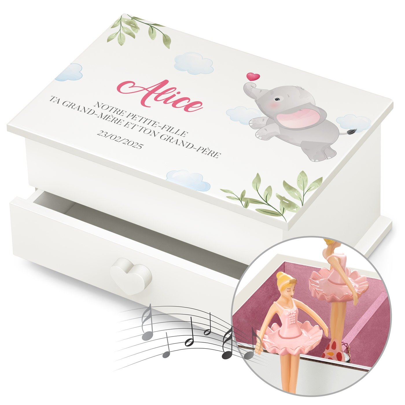 Caja musical Murrano - Cajón personalizado para el primer cumpleaños de su nieta