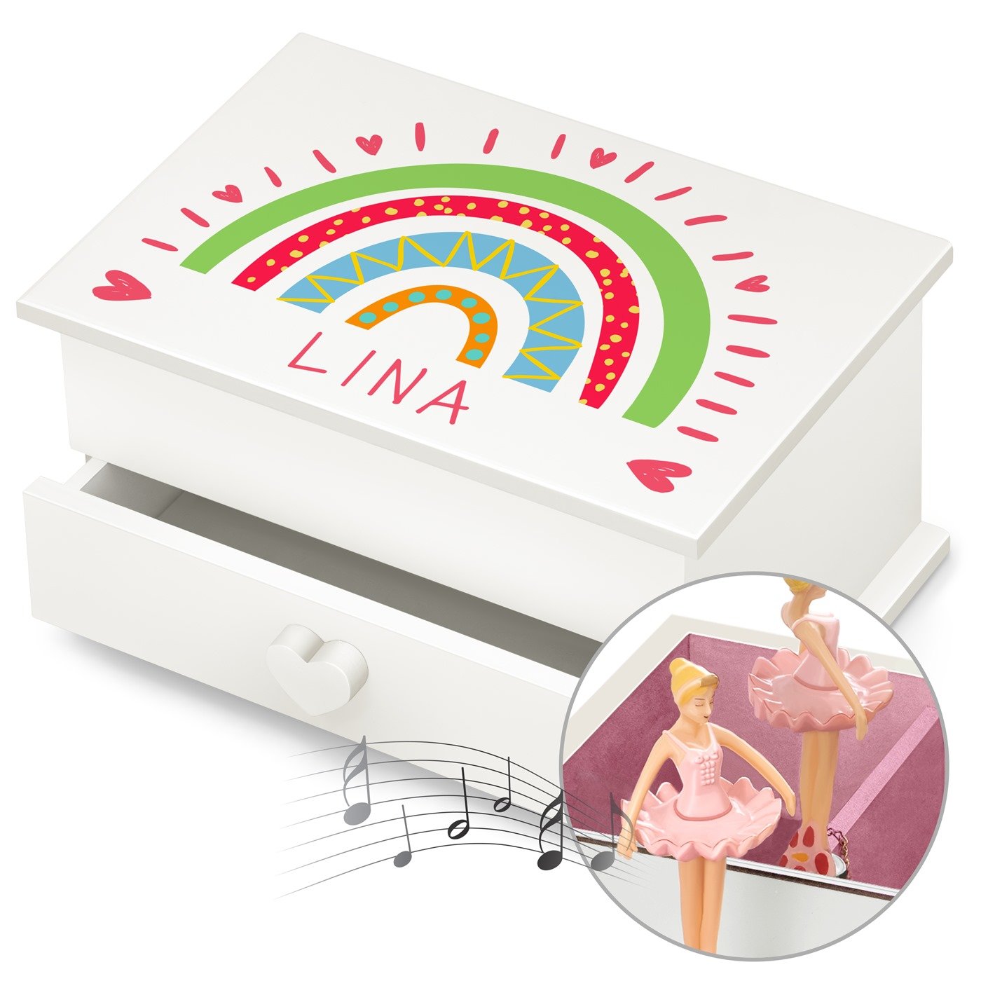 Murrano Music Box with Drawer - Personalized Girl's Treasure Chest