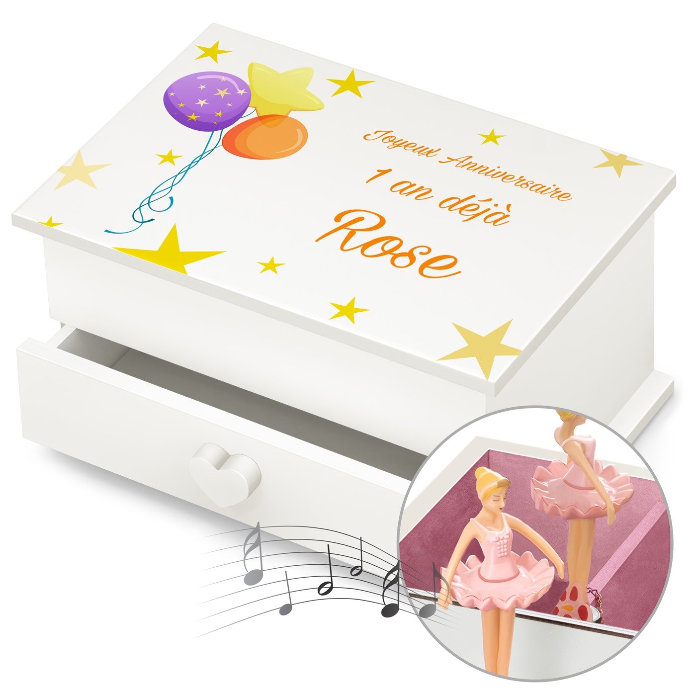 Caja musical personalizada de Murrano para el cumpleaños de mi sobrina