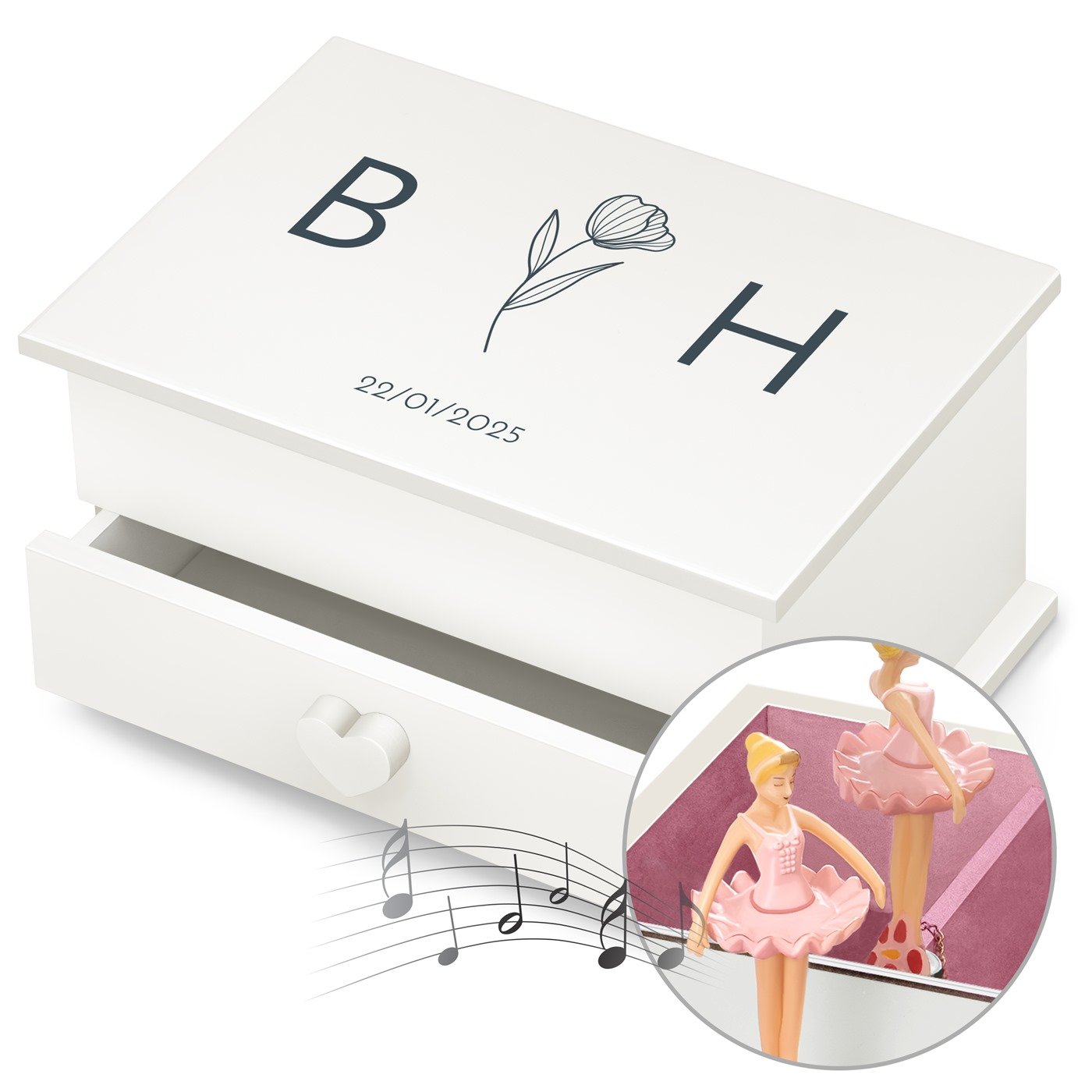 Caja musical Murrano con cajón - Regalo personalizado para la pareja aniversario de boda