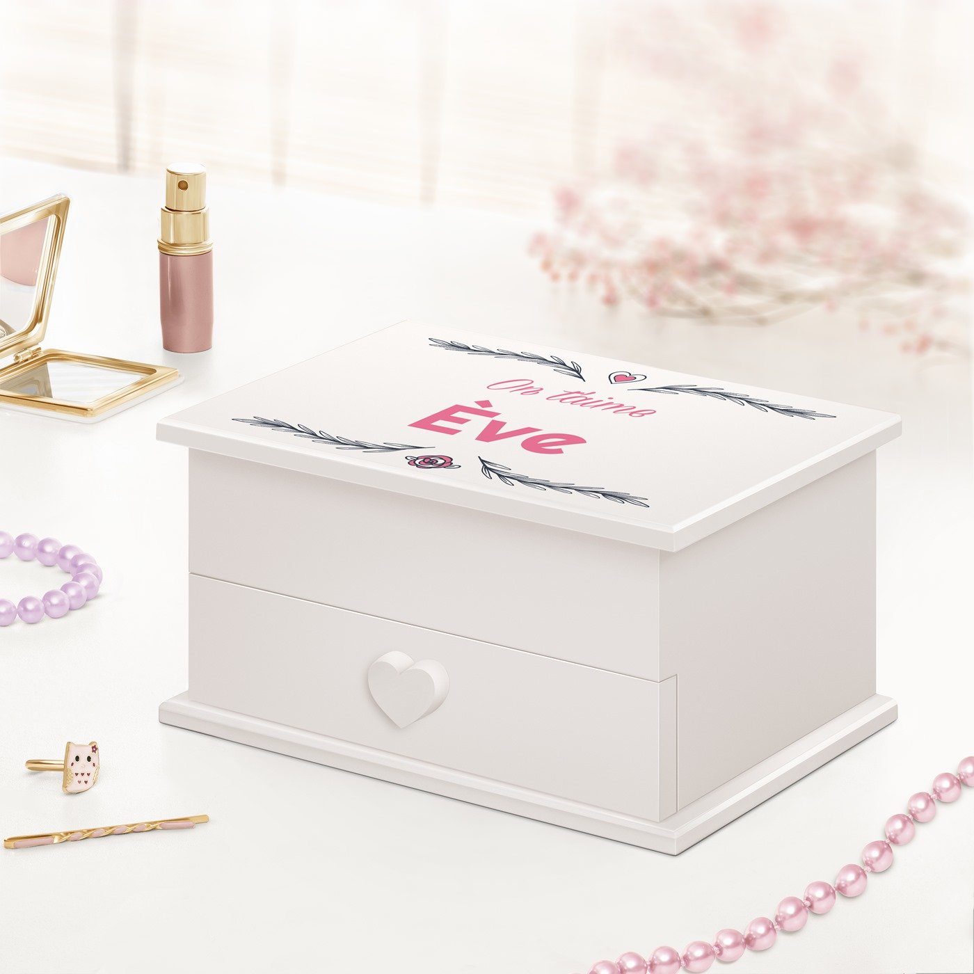 Caja musical Murrano personalizada con cajón para una niña