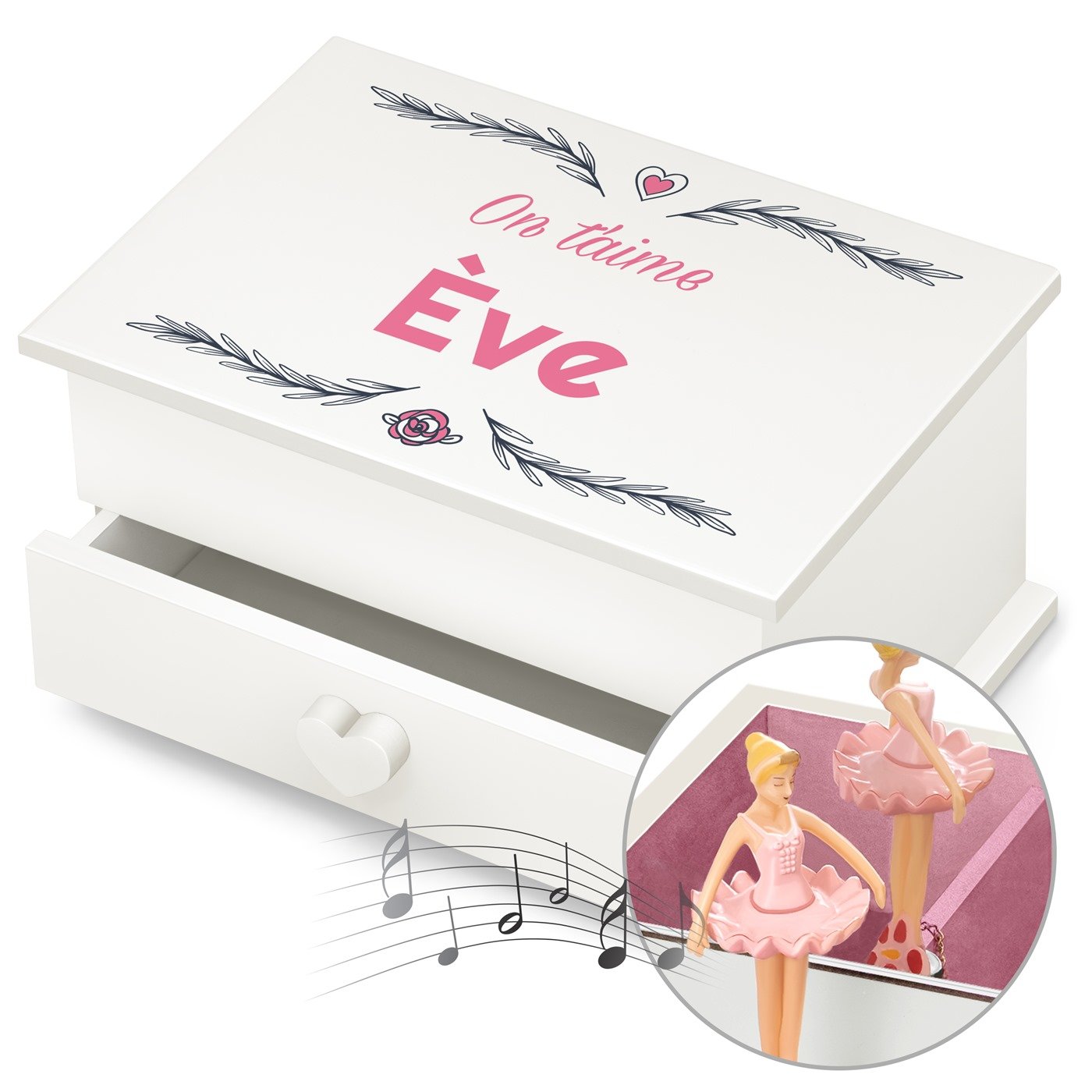 Caja musical Murrano personalizada con cajón para una niña