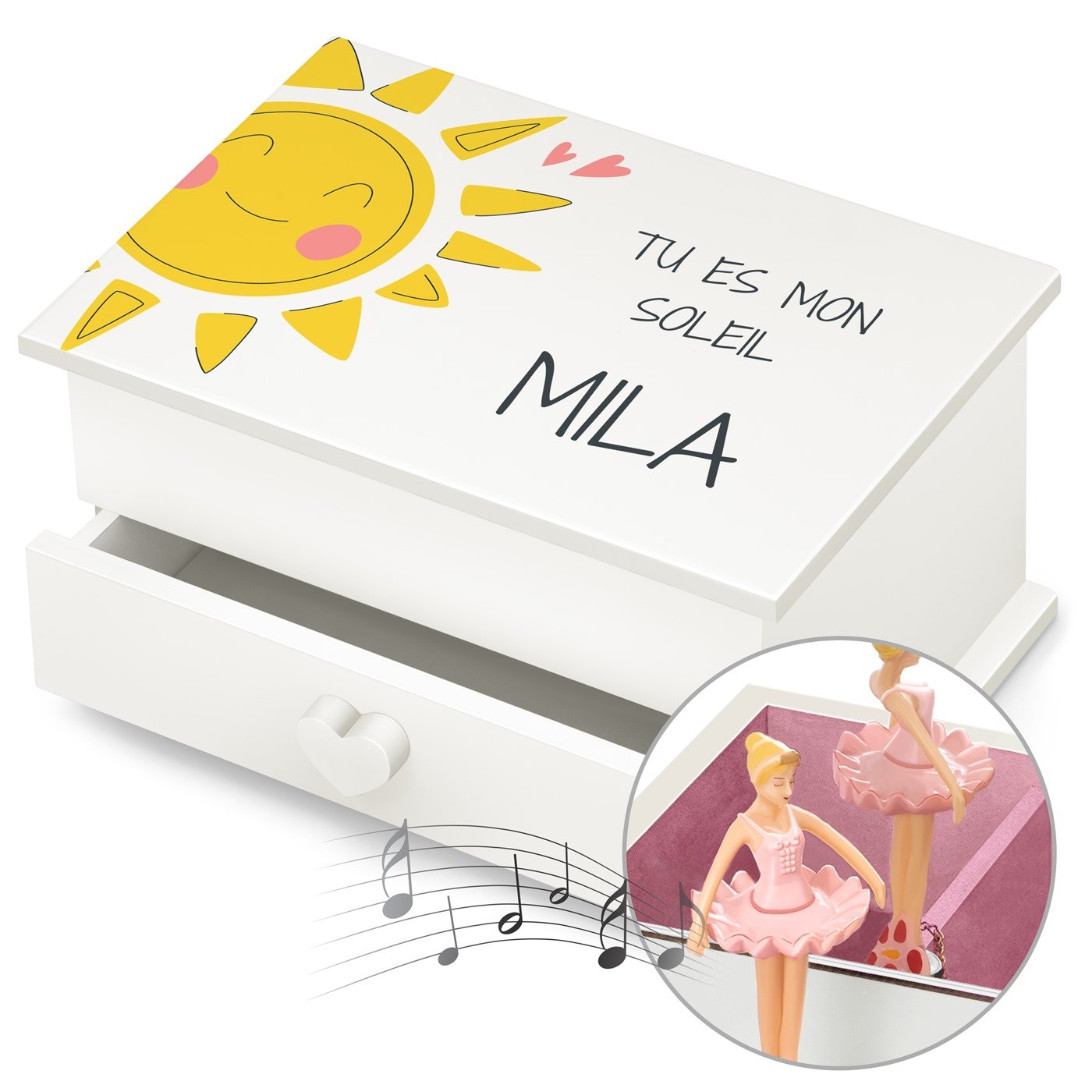 Caja musical Murrano con cajón - Tesoro personalizado para niña