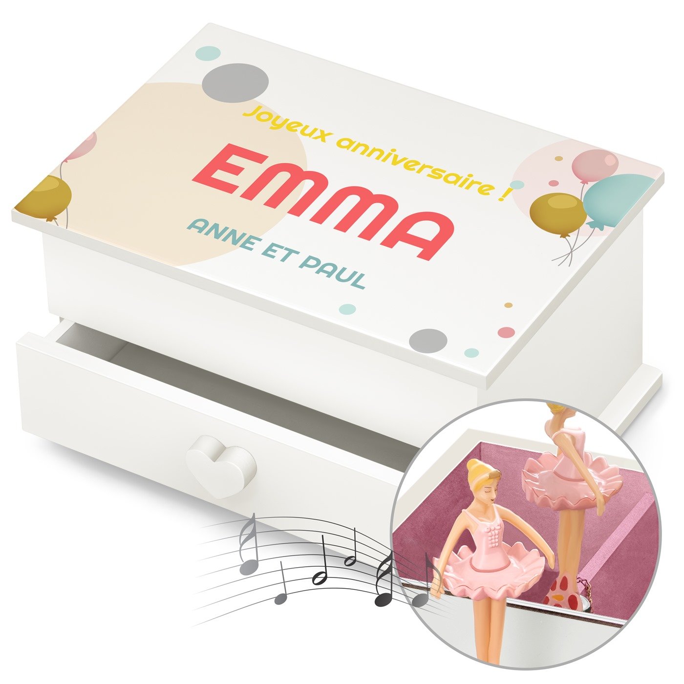 Caja musical personalizada Murrano con cajón para una niña de 18 años