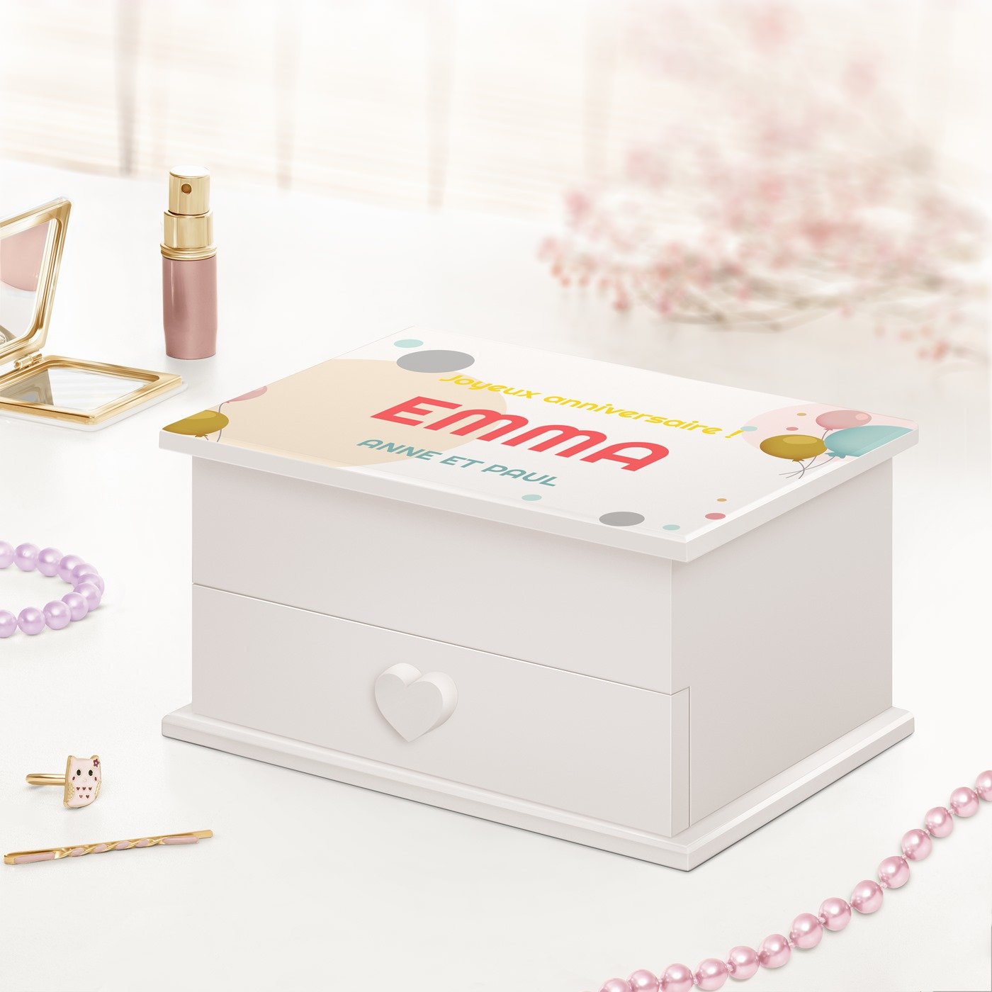 Murrano Personalized Music Box with Drawer for 18th Birthday Girl