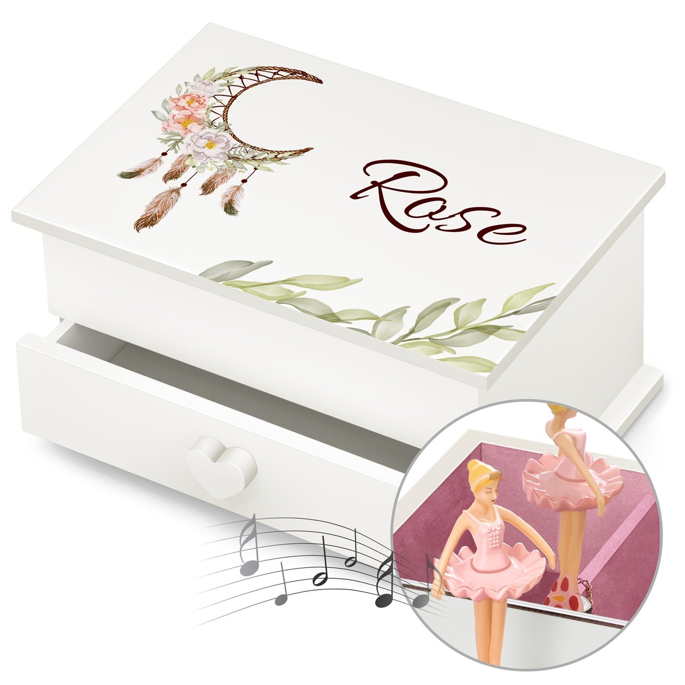Caja musical personalizada de Murrano con cajón para su cumpleaños