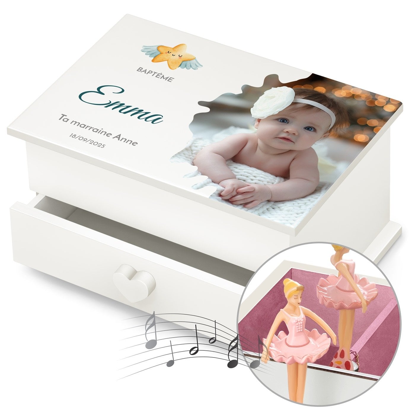 Caja de joyas personalizada Murrano para ahijada