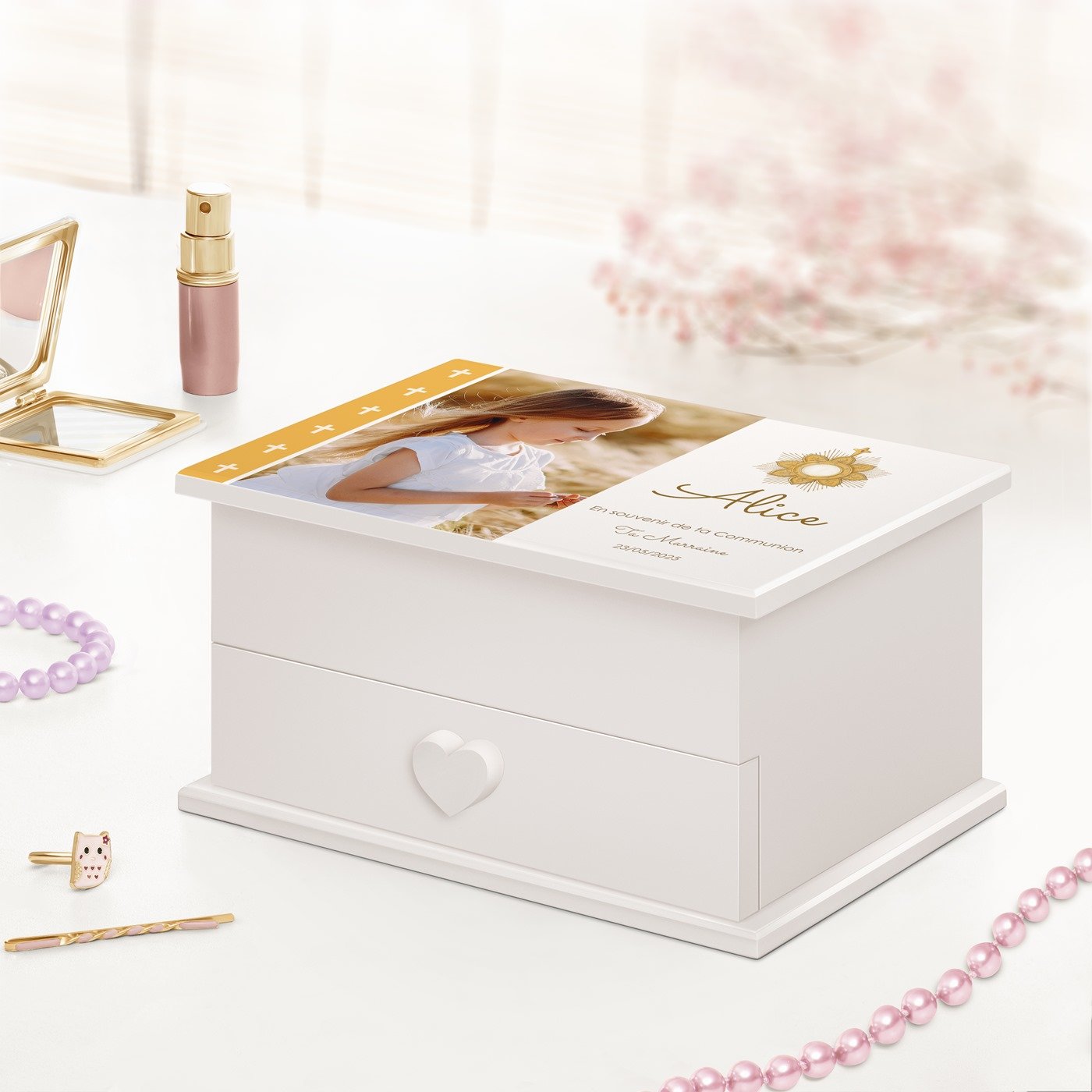 Murrano Personalized Jewelry Box with Dancing Ballerina for Goddaughter's Communion
