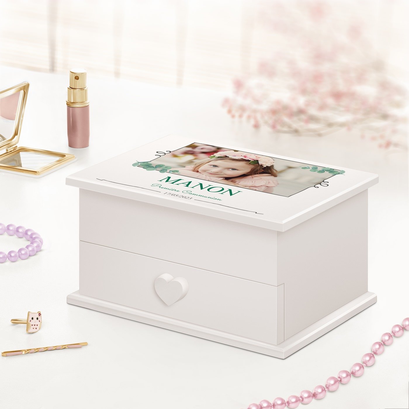 Caja de joyas personalizada Murrano para la primera comunión de una niña