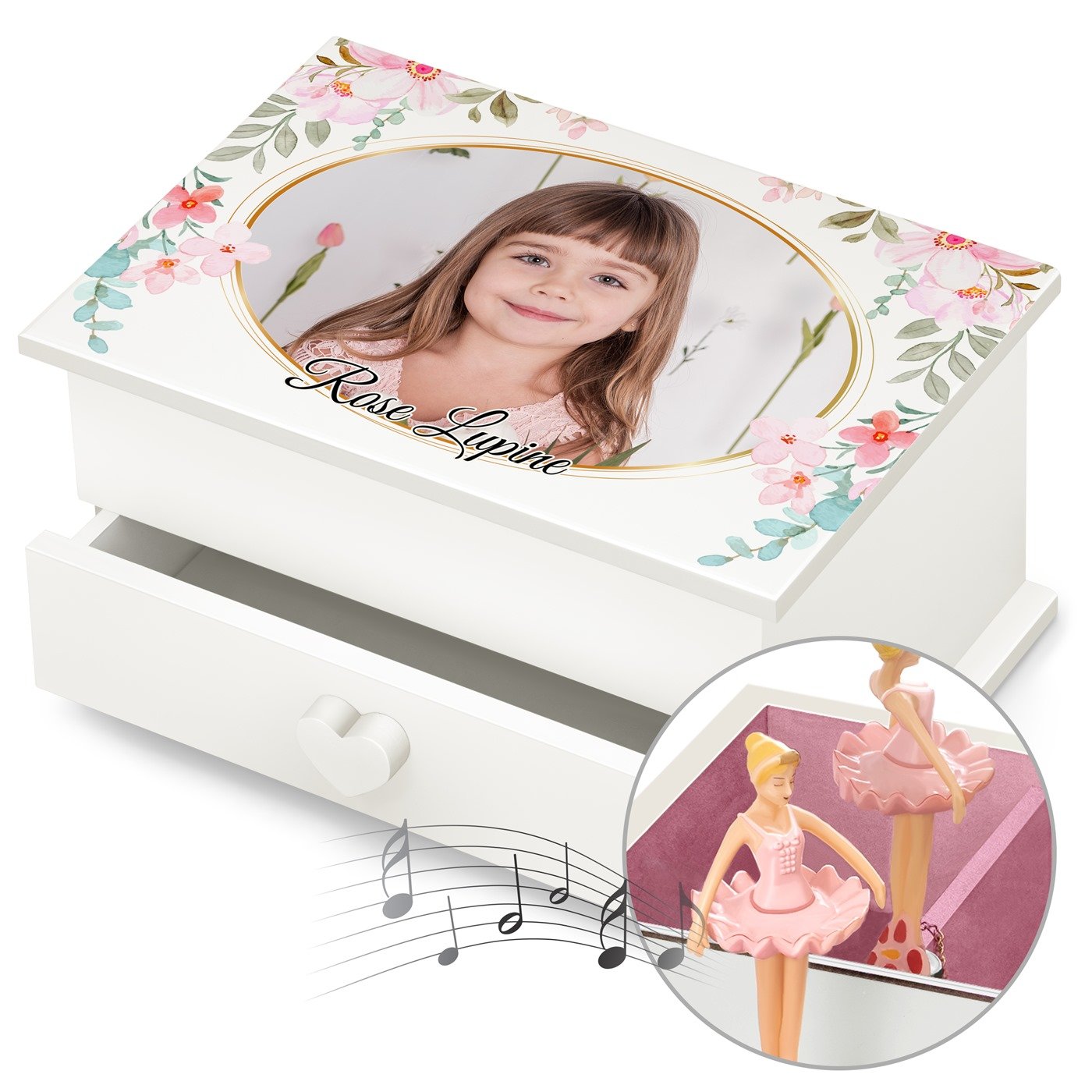 Murrano Music Box for Jewelry with Personalized Photo for a Little Girl's Birthday or Communion