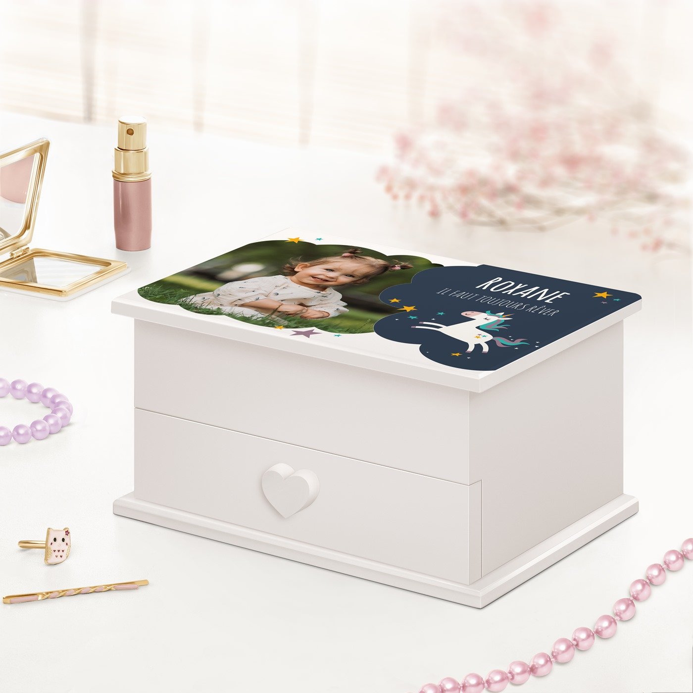 Murrano Music Box Jewelry Box with Custom Photo for Granddaughter's Birthday