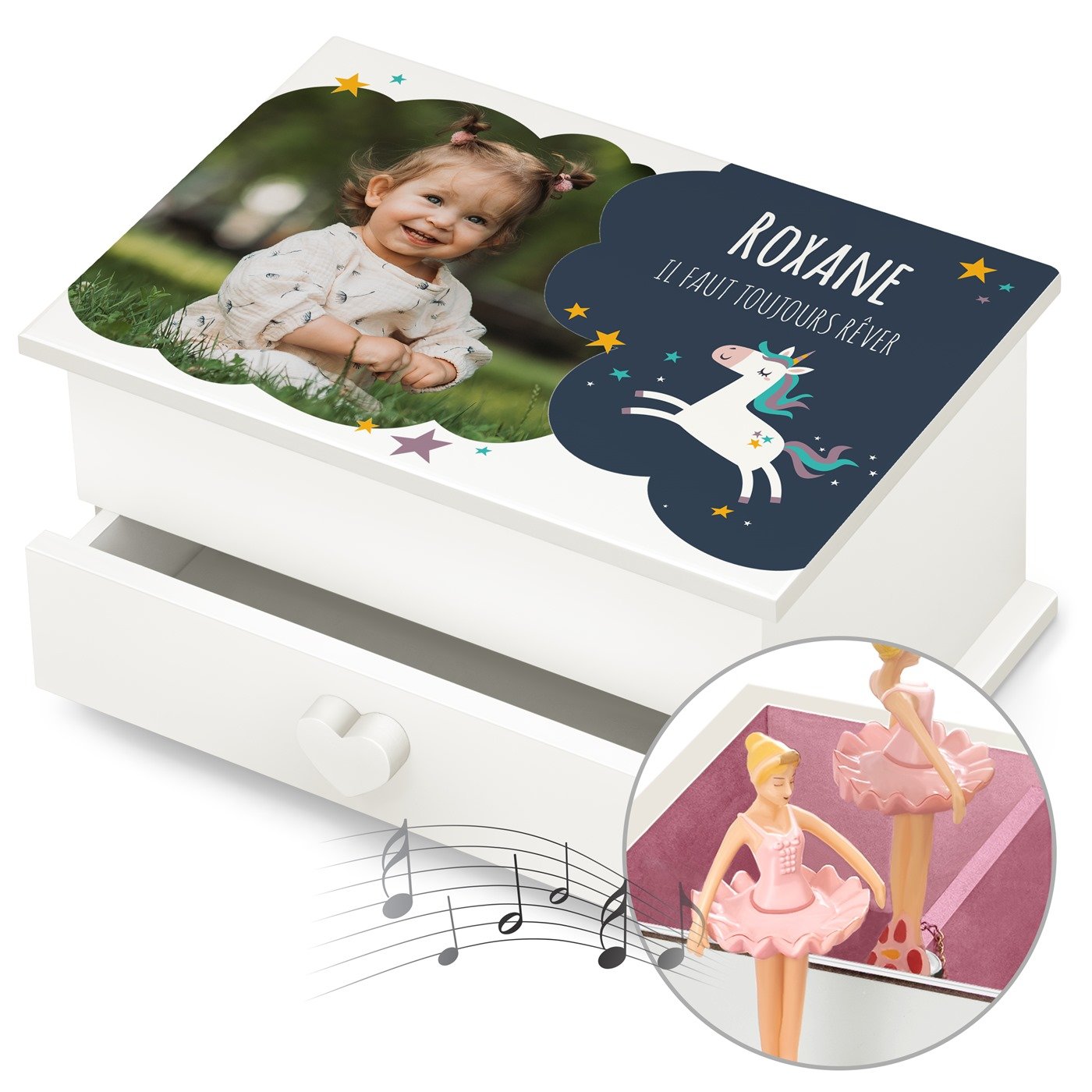 Murrano Music Box Jewelry Box with Custom Photo for Granddaughter's Birthday