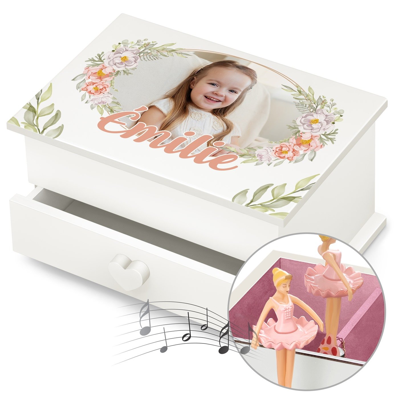 Murrano Music Box Jewelry Box - Personalized Photo for Little Girl's Birthday or Saint Nicholas