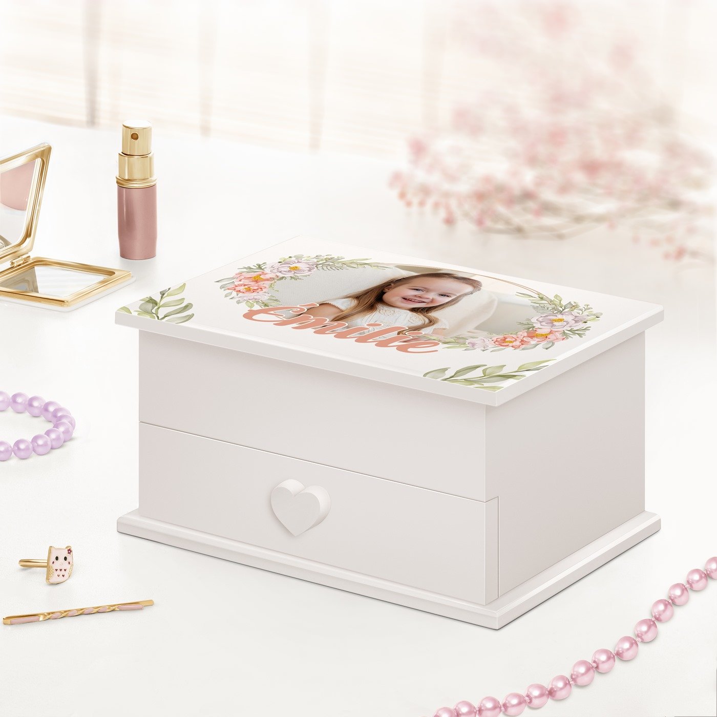 Murrano Music Box Jewelry Box - Personalized Photo for Little Girl's Birthday or Saint Nicholas