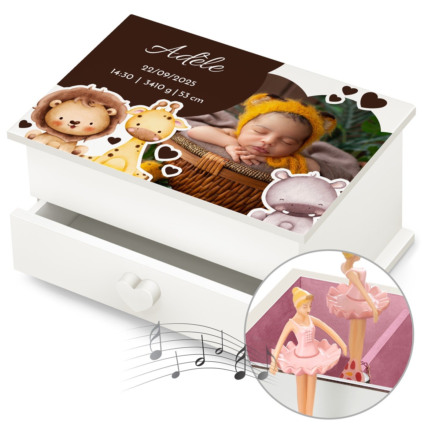 Murrano Personalized Jewelry Box - Music Box with Printed Photo for Niece's Birth