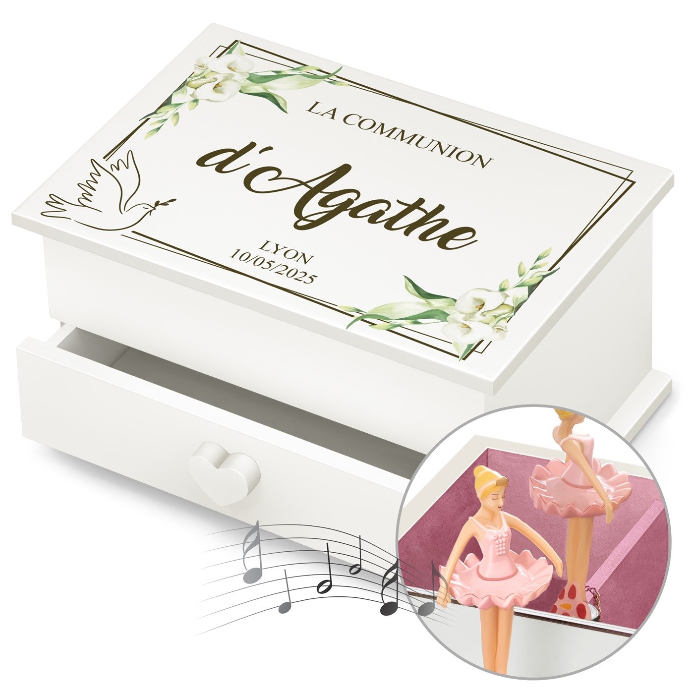 Murrano Music Jewelry Box with Custom Drawer for Niece