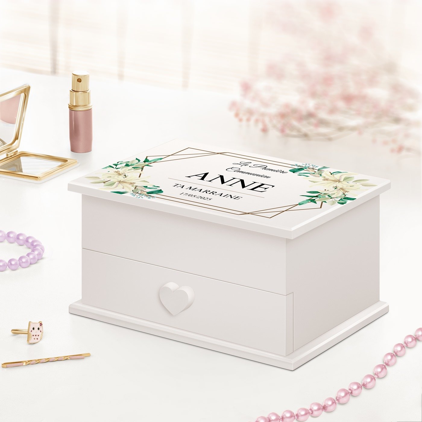 Murrano Music Box Jewelry Box with Drawer for Goddaughter's First Communion