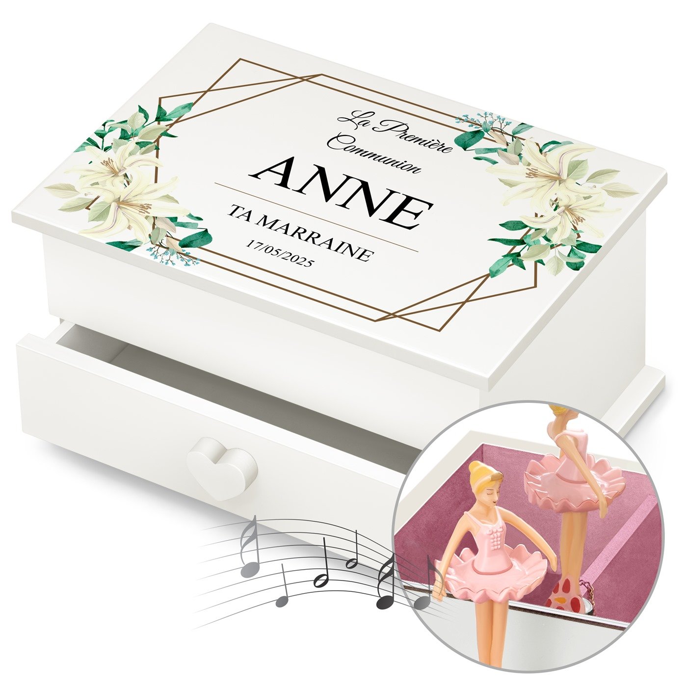 Murrano Music Box Jewelry Box with Drawer for Goddaughter's First Communion