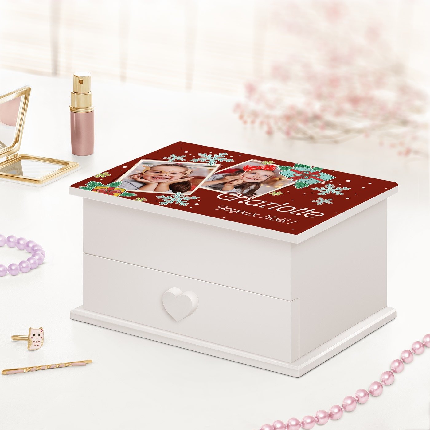 Murrano Music Box Jewelry Box with Custom Photo for Girl, Holiday Gift