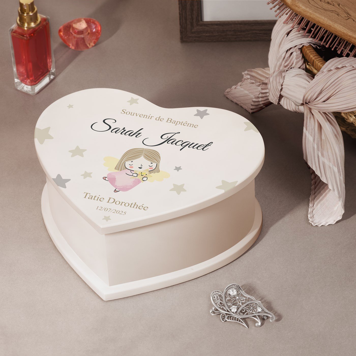 Murrano Heart-Shaped Music Box with Baptismal Print for Niece