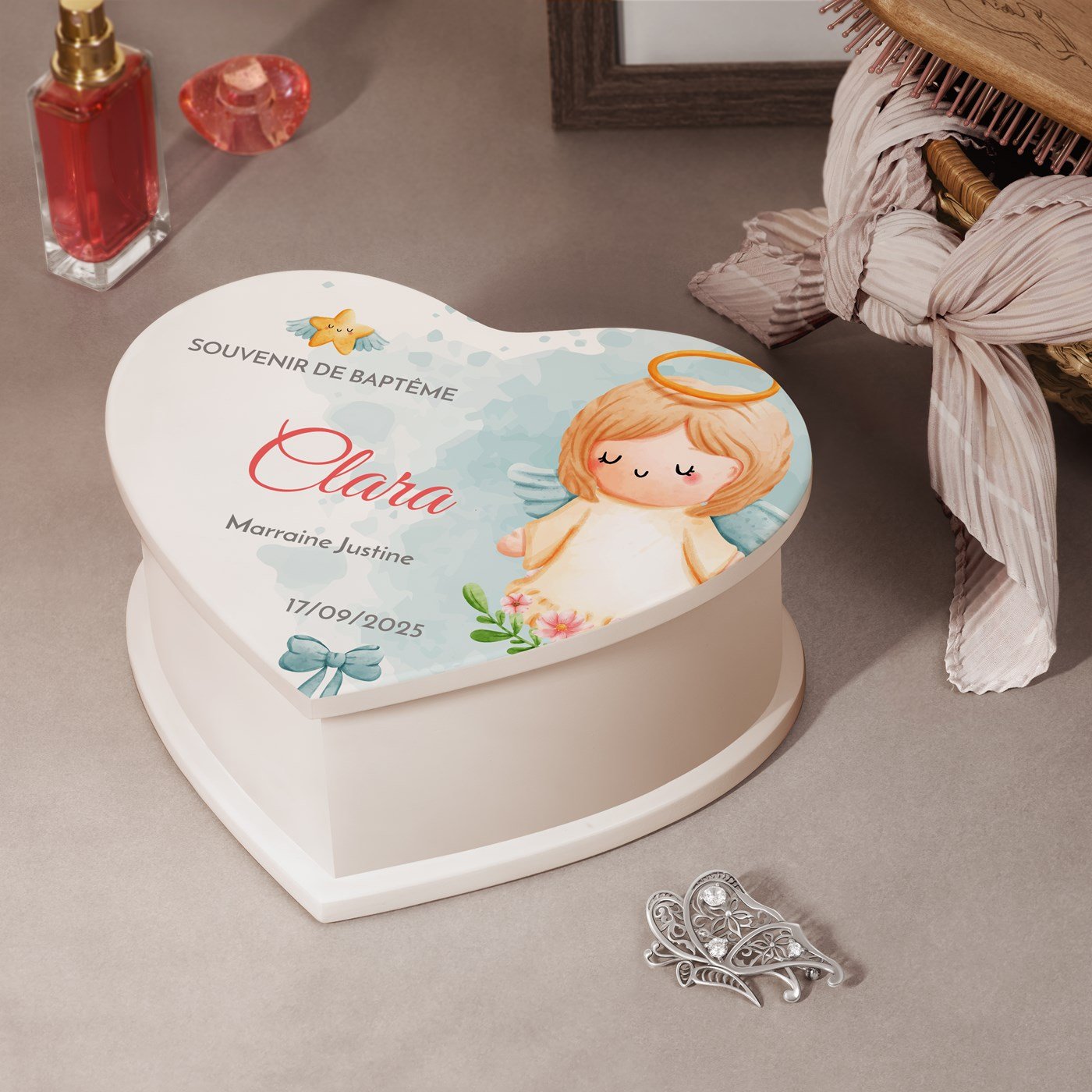 Murrano Personalized Heart-Shaped Music Box for Goddaughter's Baptism