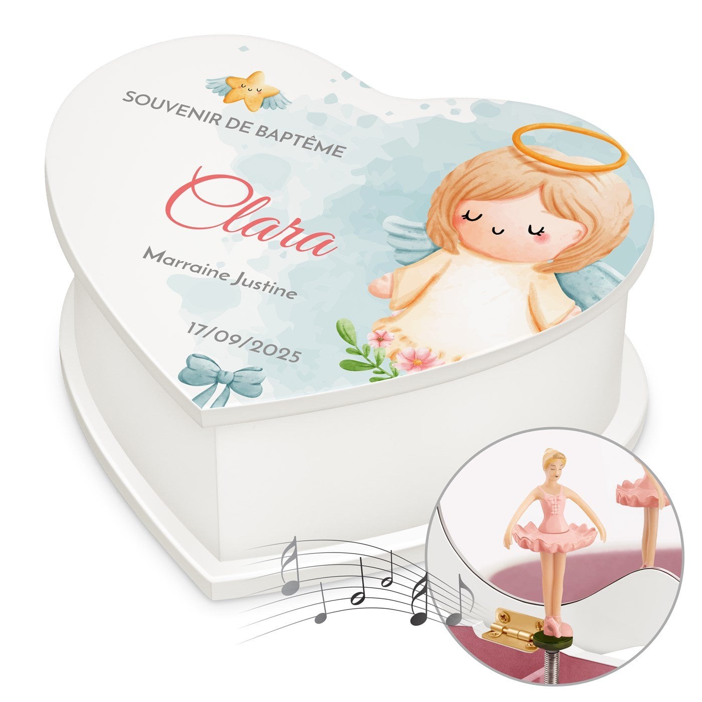 Murrano Personalized Heart-Shaped Music Box for Goddaughter's Baptism