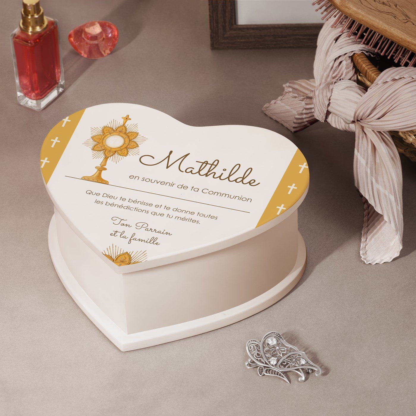 Murrano Personalized Heart-Shaped Music Box for Goddaughter's Communion