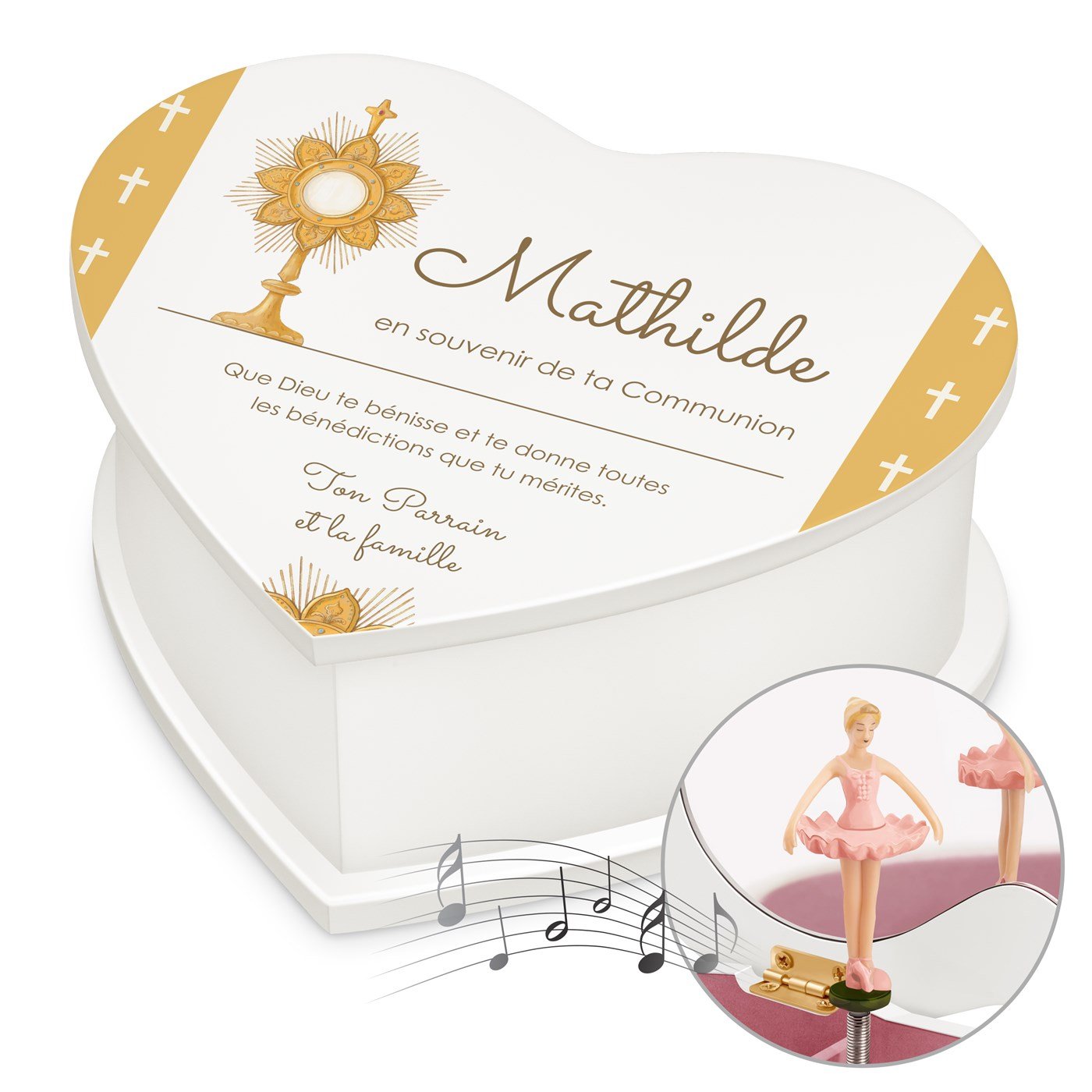 Murrano Personalized Heart-Shaped Music Box for Goddaughter's Communion