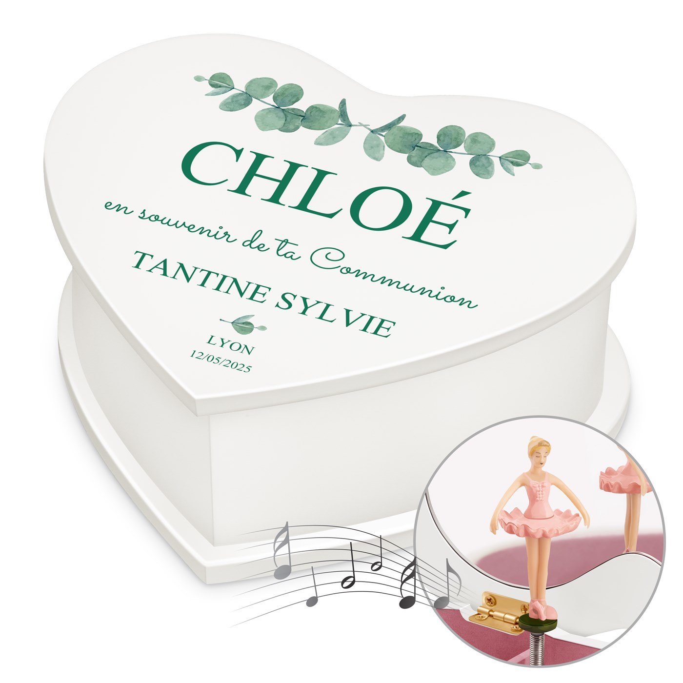 Murrano Heart Shaped Musical Jewelry Box - Customized for a Niece