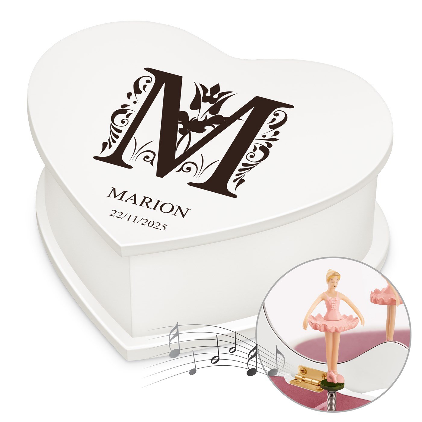 Caja musical de corazón de Murrano para joyas