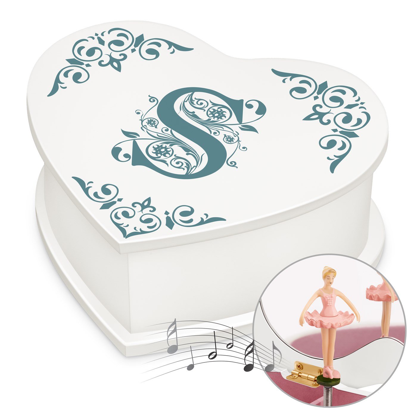 Caja musical de corazón personalizada Murrano para el cumpleaños de una mujer