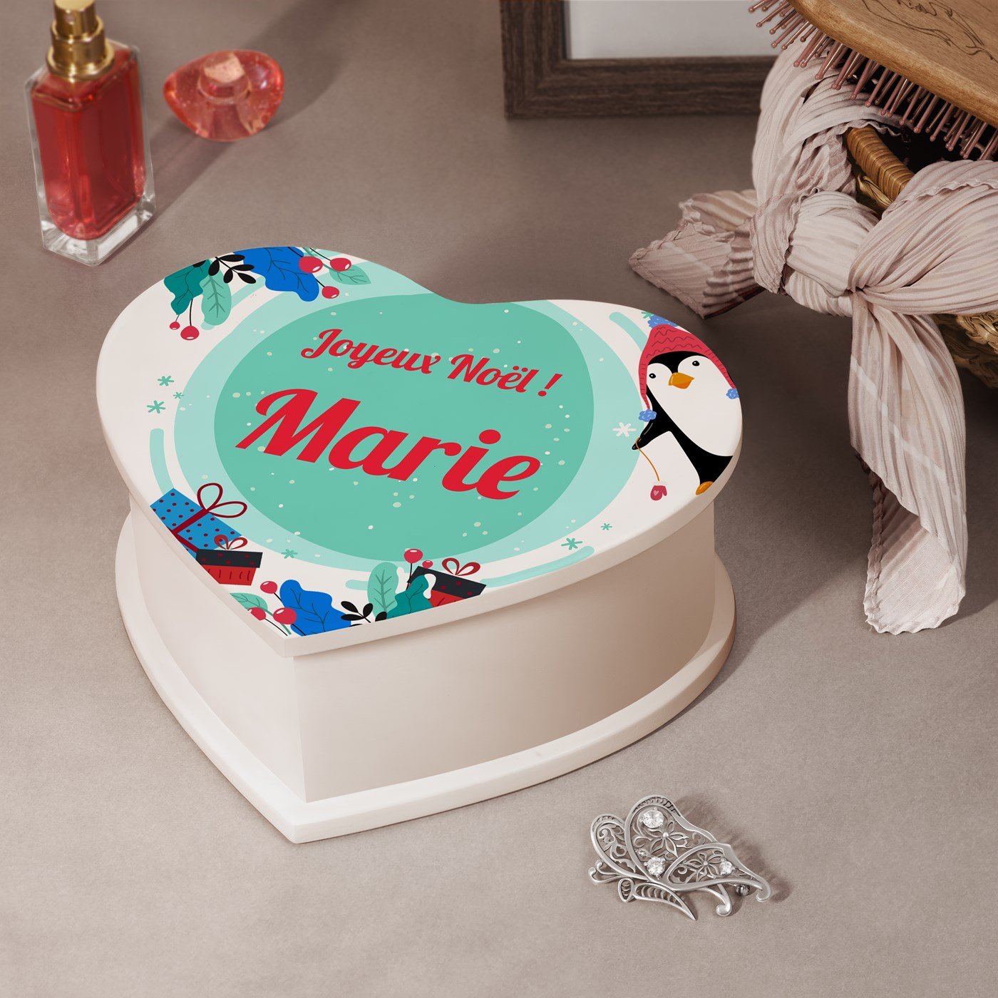 Caja de joyas personalizada en forma de corazón Murrano para niñas