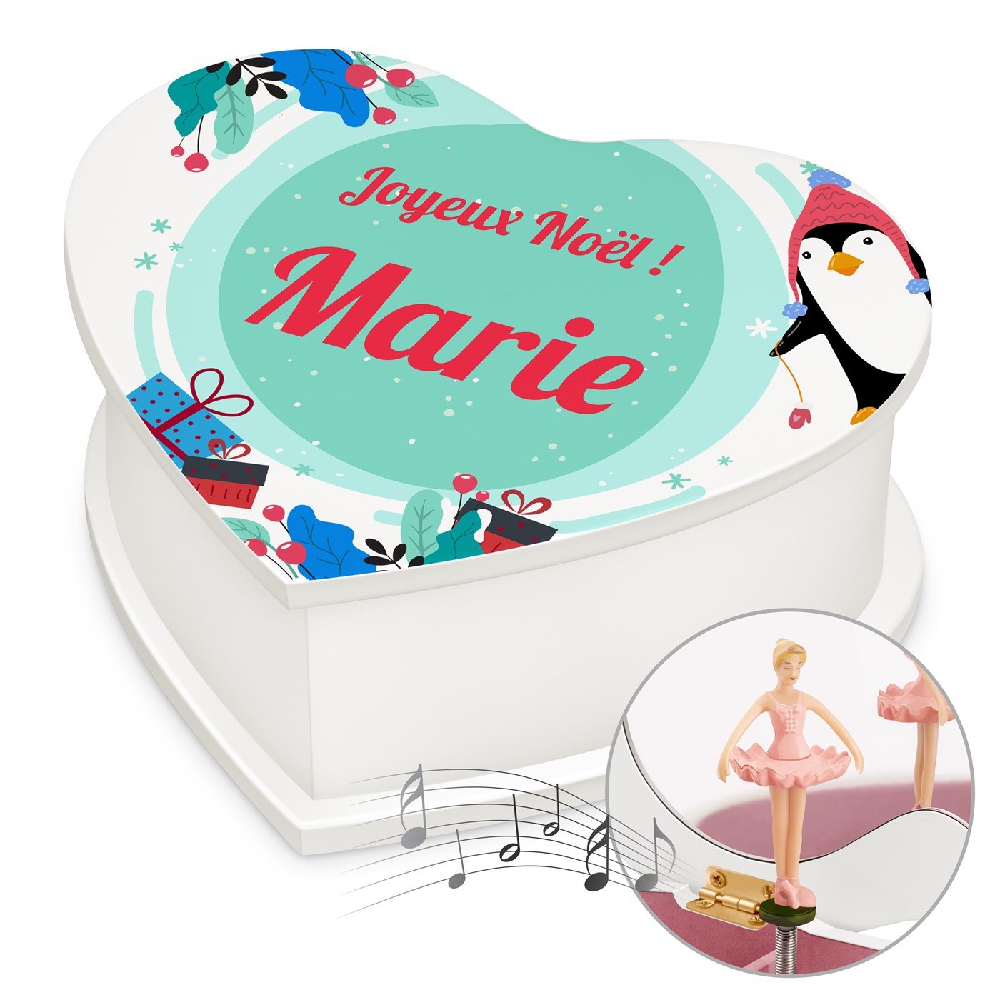 Caja de joyas personalizada en forma de corazón Murrano para niñas