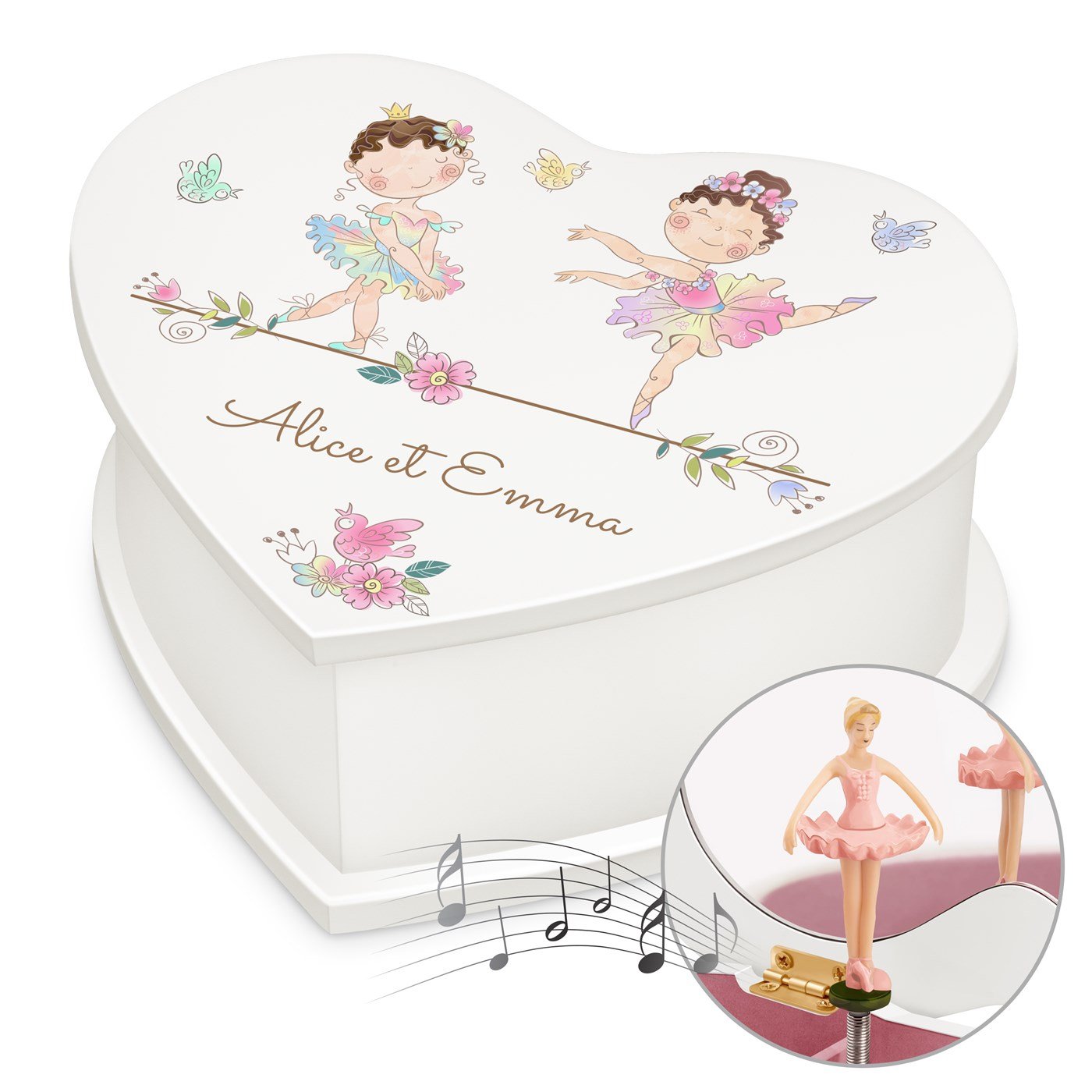 Caja de joyas musical en forma de corazón Murrano