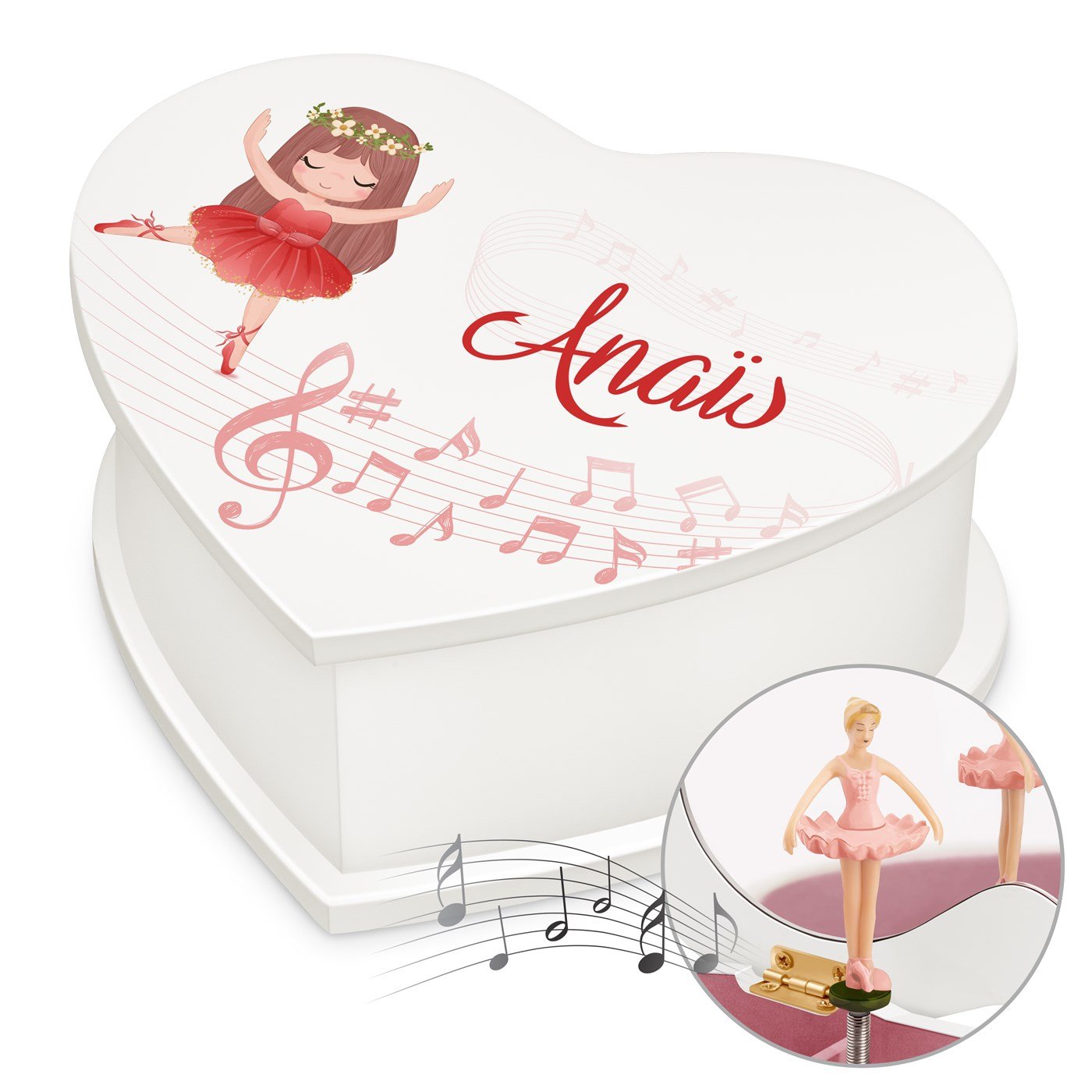 Caja musical de corazón personalizada de Murrano para cumpleaños