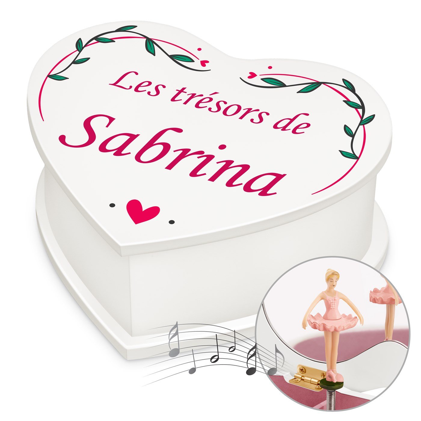 Caja musical de joyas en forma de corazón Murrano