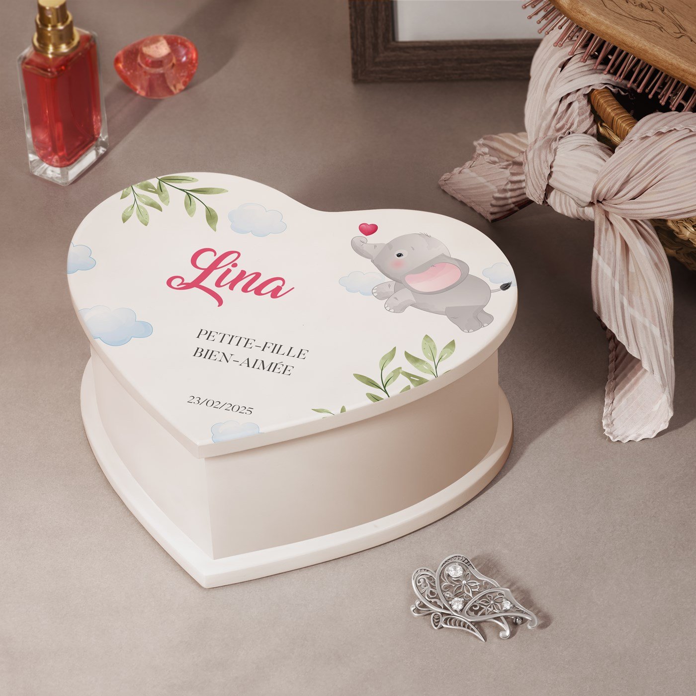 Murrano Personalized Heart-Shaped Jewelry Box for Granddaughter's Birthday
