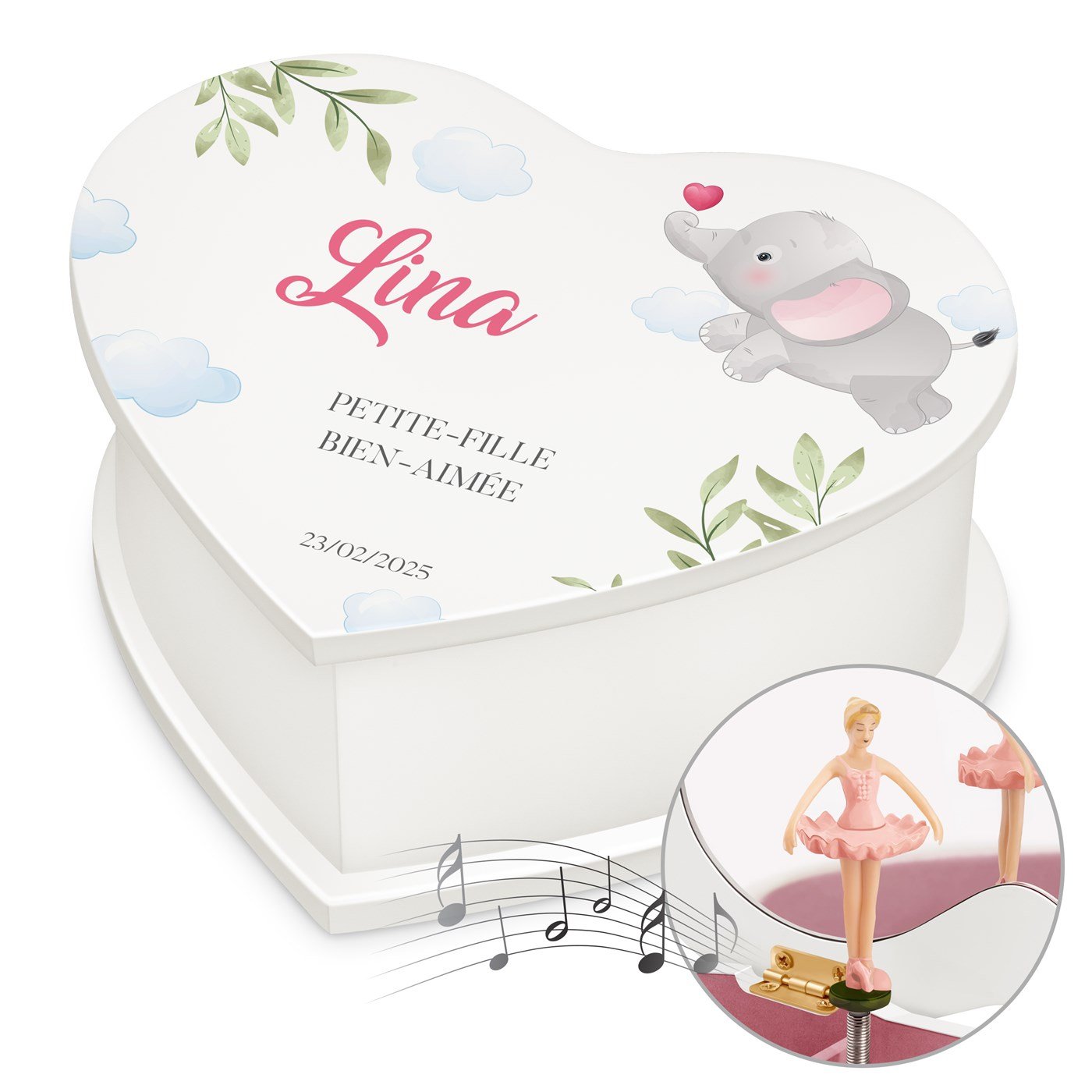 Caja de joyas personalizada en forma de corazón Murrano para el cumpleaños de su nieta