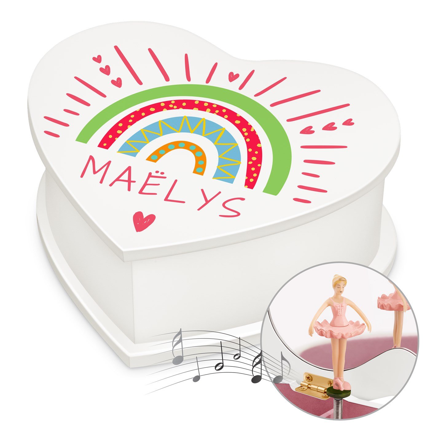 Caja musical de joyas en forma de corazón Murrano
