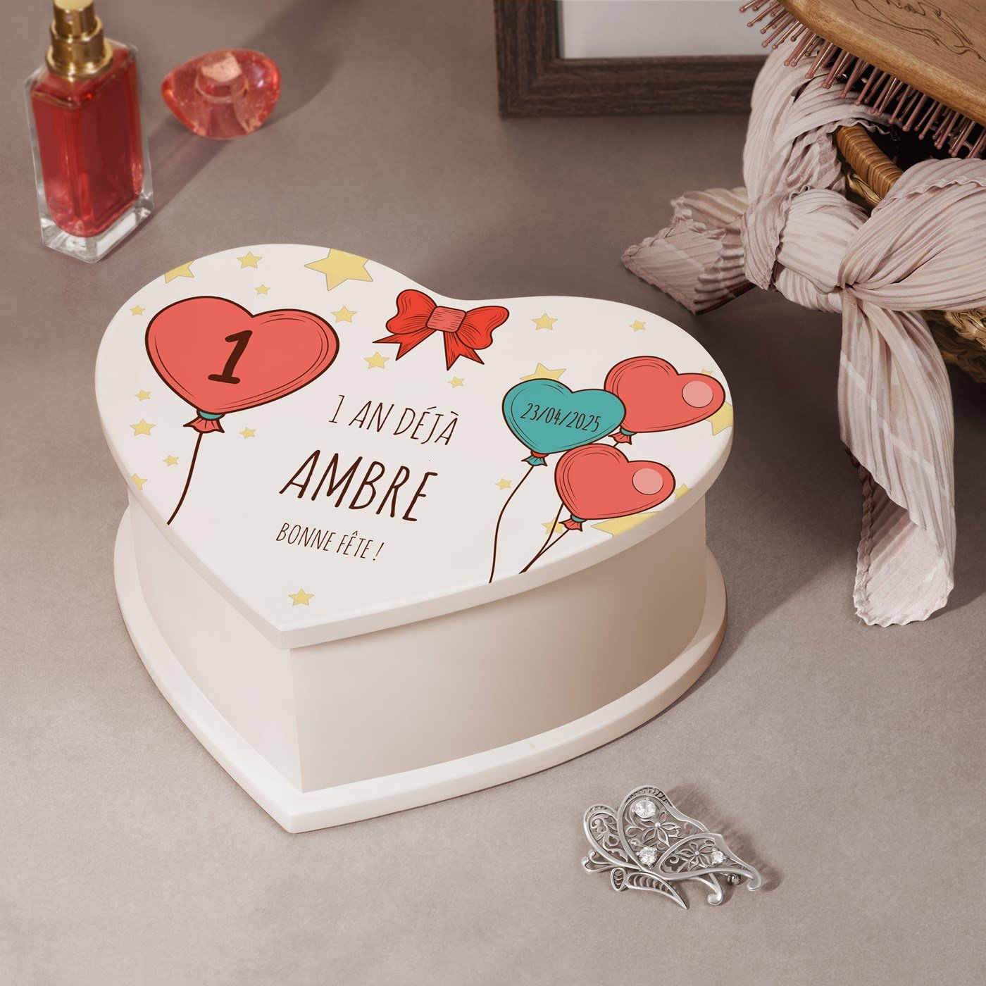 Murrano Heart-Shaped Music Box for Little Girl's First Birthday