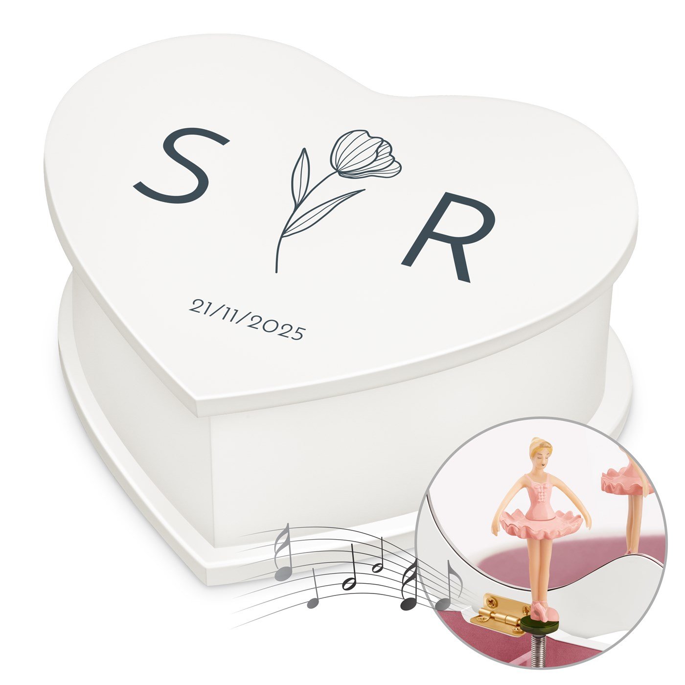 Caja musical de joyas en forma de corazón de Murrano