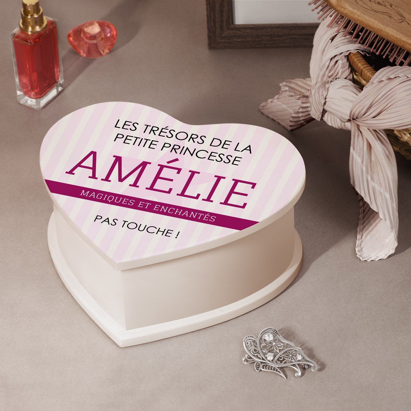 Caja de joyas en forma de corazón de Murrano con impresión para el cumpleaños de una niña pequeña