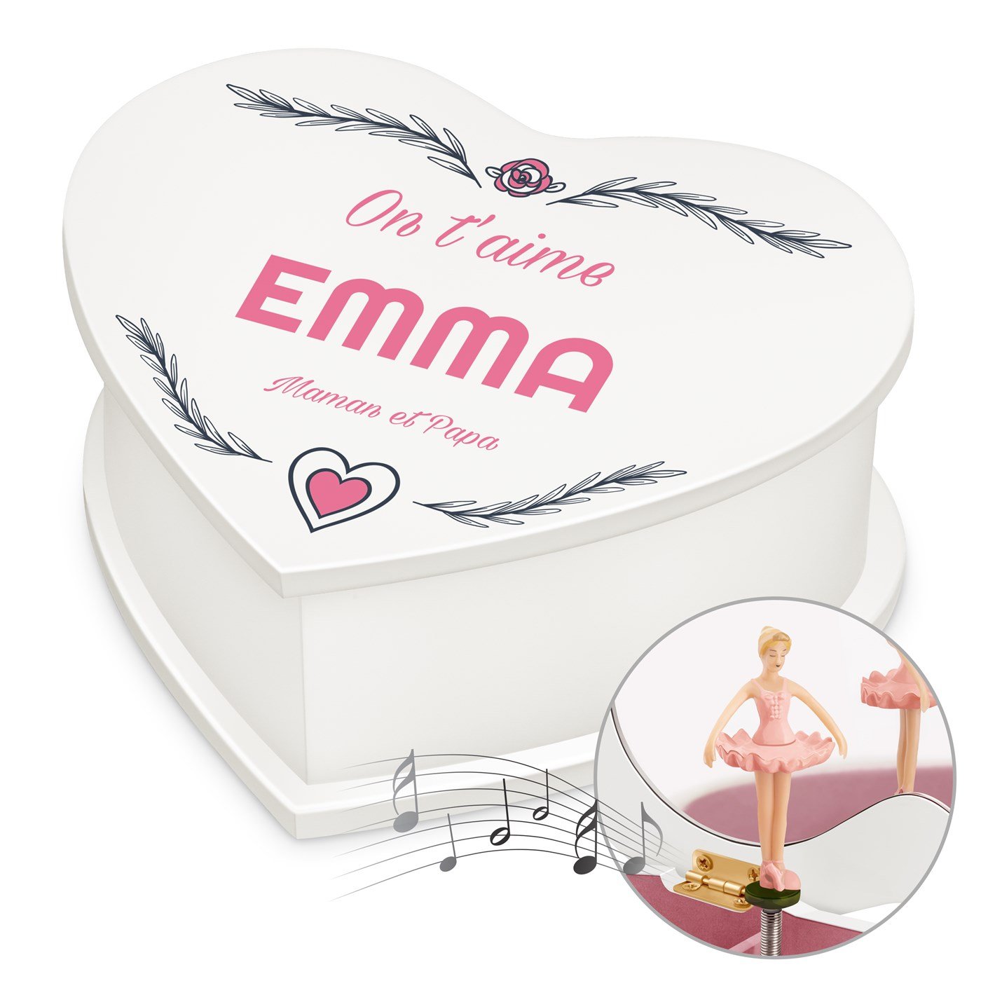 Caja de joyas personalizada en forma de corazón Murrano