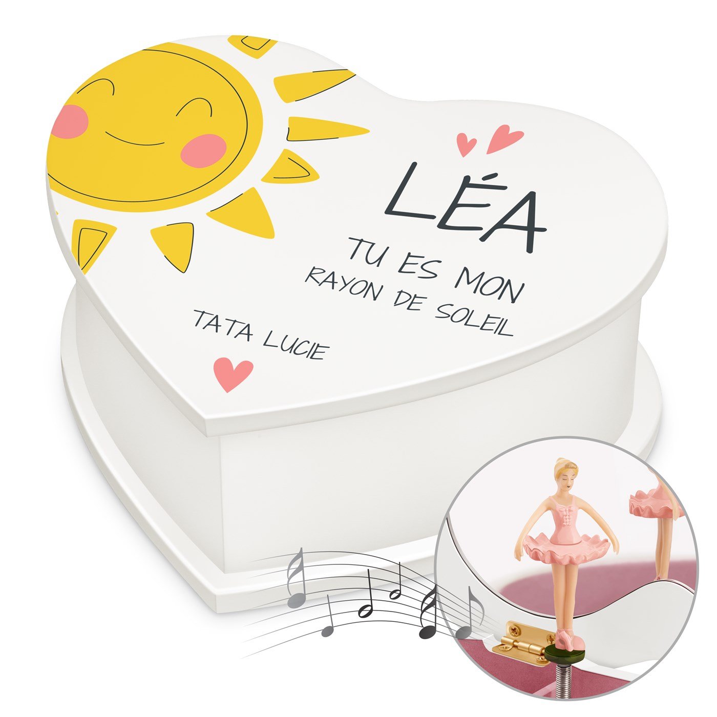 Caja musical de joyas en forma de corazón Murrano