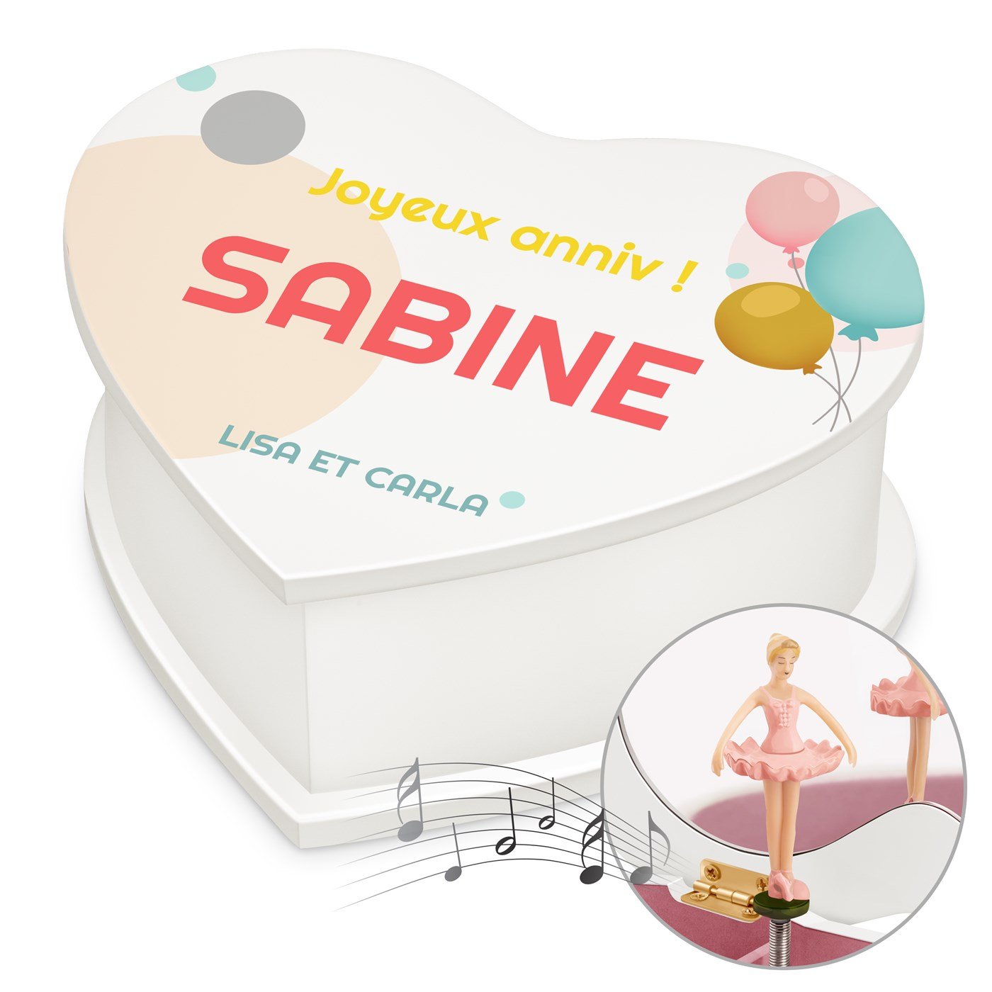 Caja de joyas personalizada en forma de corazón Murrano para el cumpleaños de una hermana