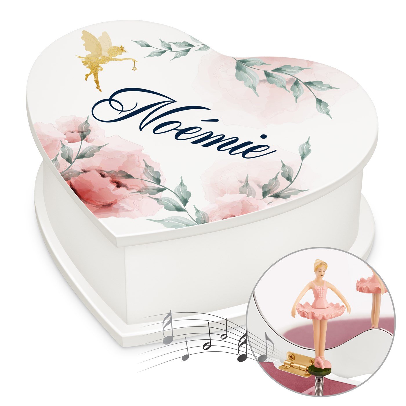 Caja musical personalizada en forma de corazón Murrano para el Día de la Mujer