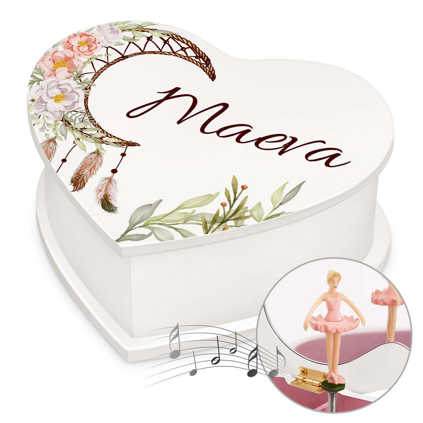 Caja musical de corazón personalizada de Murrano para la primera comunión o el cumpleaños de una niña